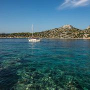 Scenic Seafront and the beach near  town of Scala, Agistri Island,  Greece