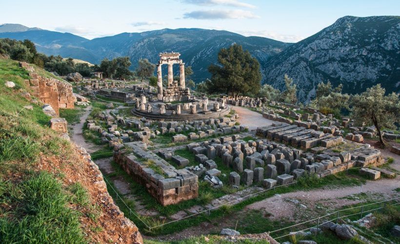 Image of Ruins of an ancient greek temple of Apollo at Delphi, Greece