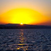 Beautiful sunset on the fishing boat